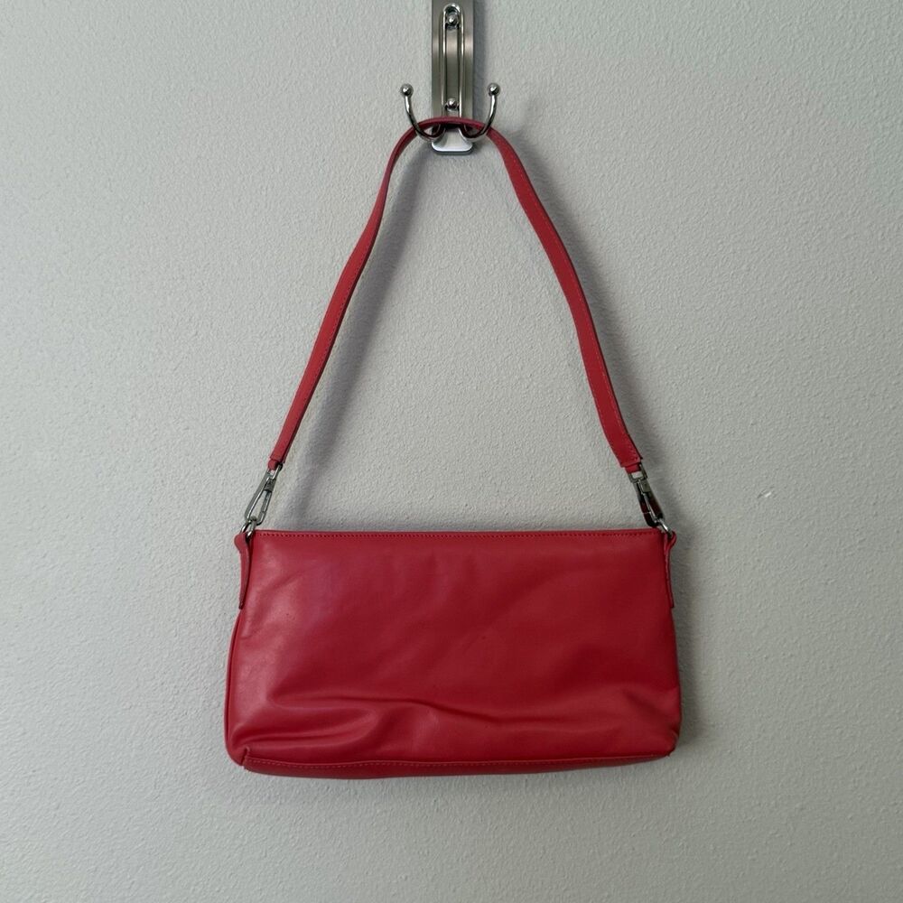 Talbots Y2k Baguette Purse Coral Pink Leather Small Bag Detachable Strap